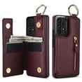 thumbnail image 3 of Cutyskin for Samsung Galaxy A52 5G/4G Wallet Case【RFID Blocking】 with Card Holder Cash Pocket Zipper Bills Slot, Soft PU Leather Magnetic Back Folio Kickstand, Finger Ring Holder Hook Case, Jujube Red, 3 of 9