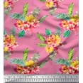thumbnail image 1 of Soimoi Pink Rayon Fabric Plumeria & Floral Printed Craft Fabric 1 Yard 58 Inch Wide, 1 of 3