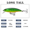 thumbnail image 3 of Sinking Minnow Fishing Lure 6cm 4.3g, Full Water Layer Hard Bait with Rattle, 3D Eyes Long Cast Tackle for Bass Trout Freshwater Saltwater(C), 3 of 6