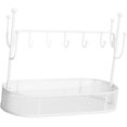 thumbnail image 1 of HUGFEGWE Jewelry Display Stand Key Hanger with Hooks Lightweight Jewelry Tower Rack with Tray for Keychain Rings Living Room Desktop, White CA919-75683, 1 of 7