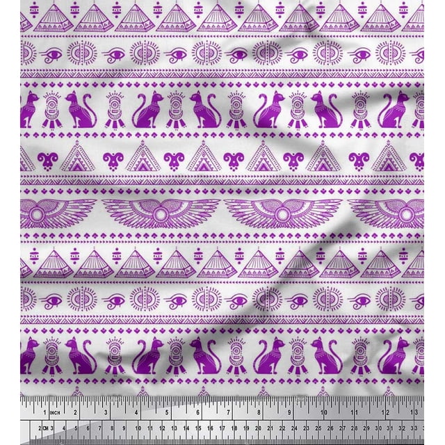 Soimoi Rayon Fabric Cat,Pyramids & Wings Egyptian Decor Fabric Printed Yard 56 Inch Wide