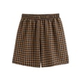thumbnail image 2 of Bbyeadc Linen Shorts Women Straight Leg Bottoms Plaid Elastic Waist Lightweight Shorts Cute Summer Gym Shorts,Coffee(M), 2 of 3