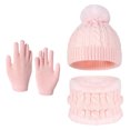 thumbnail image 2 of 3 Pcs Kids Winter Hat Scarf Gloves Set Boys Girls Knit Fleece Lined Thick Thermal Sets for Outdoor Play Ski Wear Pink 2-10 Years, 2 of 5