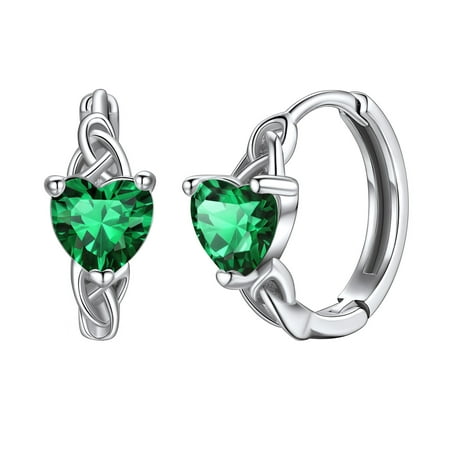 Silvora Birthstone Hoop Earrings Women 925 Sterling Silver Earrings Celtic Knot Cubic Zirconia Birthday Jewelry Gift, May
