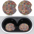 thumbnail image 1 of wonima02 Boho Absorbent Neoprene Car Coasters, 2.75inch Mandala Style, 2 Pack Universal with Finger Slot, 1 of 1