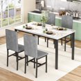 thumbnail image 2 of LTTROMAT 5 Piece Dining Table Set, Kitchen Table Set for 4, Modern Faux Marble Tabletop and 4 Velvet Upholstered Dining Chairs, Compact Kitchen Table Set for Home, White & Grey, 2 of 9