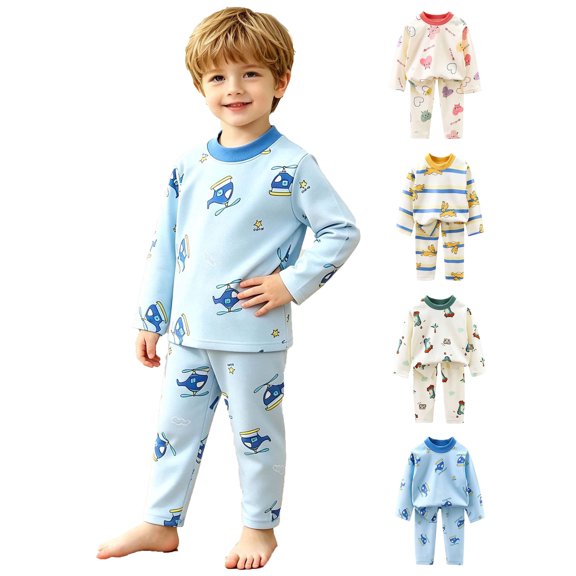 Lumosvexa Toddler Boys Outfits 2 Piece Round Neck Long Sleeve Soft Comfort Winter Home Comfort Sets Blue 6