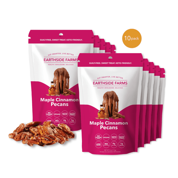 Earthside Farms Maple Cinnamon Pecans, Healthy Snacks Food, Vegan, Gluten-Free, Low Carb, Low Calorie Snacks, Keto-friendly - 4 Ounce Pack of 10