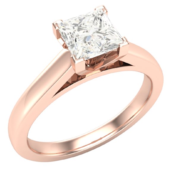 Diamond Engagement Rings For Women GIA Certified Princess Solitaire Diamond Ring 14K Rose Gold 0.50 Carat (K,I2)