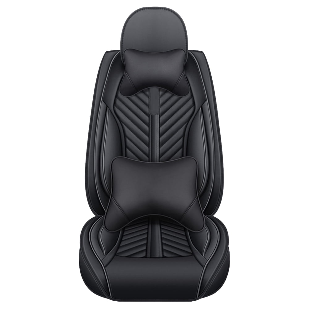 Tuqiang Car Seat Covers Universal 5-Seat Covers Front & Rear Full Set Faux Leather Seat Cushion Protector Waterproof with Pollow and Headrest Black
