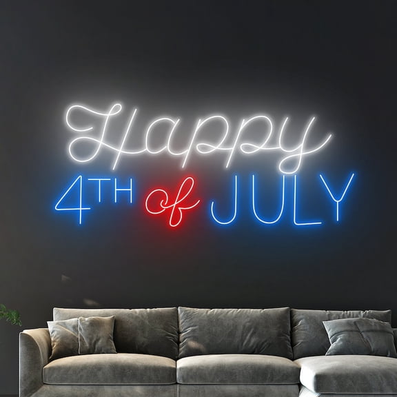 Handmadetneonsign Happy 4th Of July Neon Sign, Independence Wall Art Decor, Independence Day Wall Decor