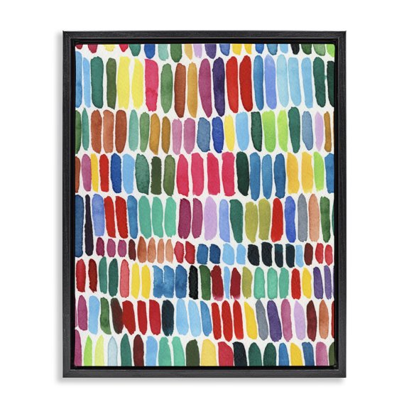 Stupell Industries Eclectic Varied Rainbow Lines Abstract Pattern Watercolor Detail Black Floating Frame Canvas Art, 17 x 21, by Regina Moore
