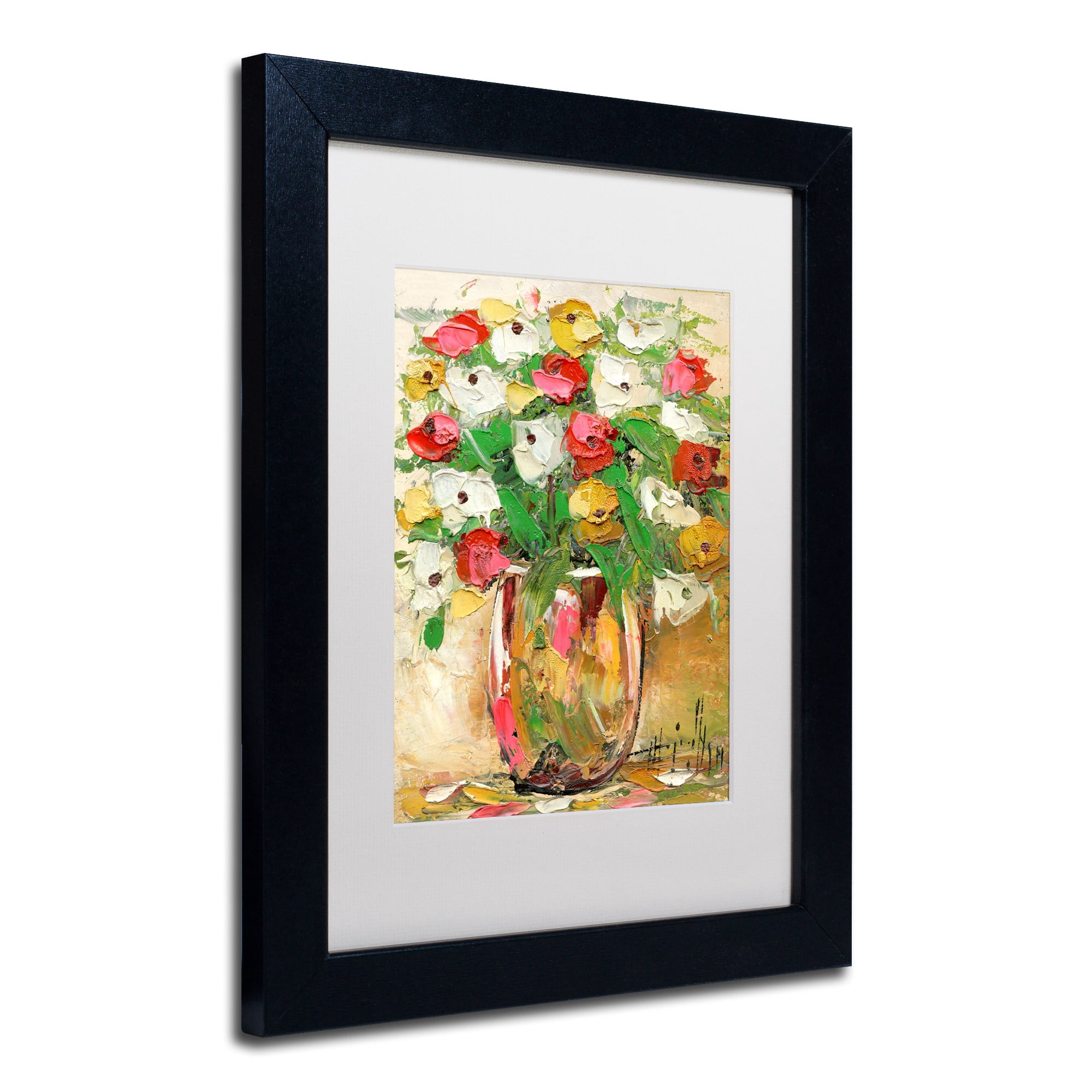 Trademark Fine Art "Spring Flowers in a Vase 7" Canvas Art by Hai Odelia, White Matte, Black Frame