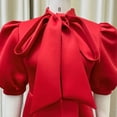 thumbnail image 6 of AURA Plus Size Women Summer Bow High Waist Banquet Dress Elegant Solid Color Lantern Sleeve Midi Dress, 6 of 7