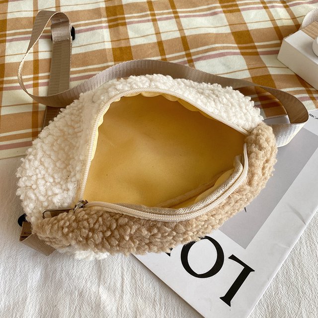 Bolsa de mano con diseño de oso de peluche suave y cálido para mujer, Mini de cintura con cremallera (blanco) Likrtyny Para Estrenar