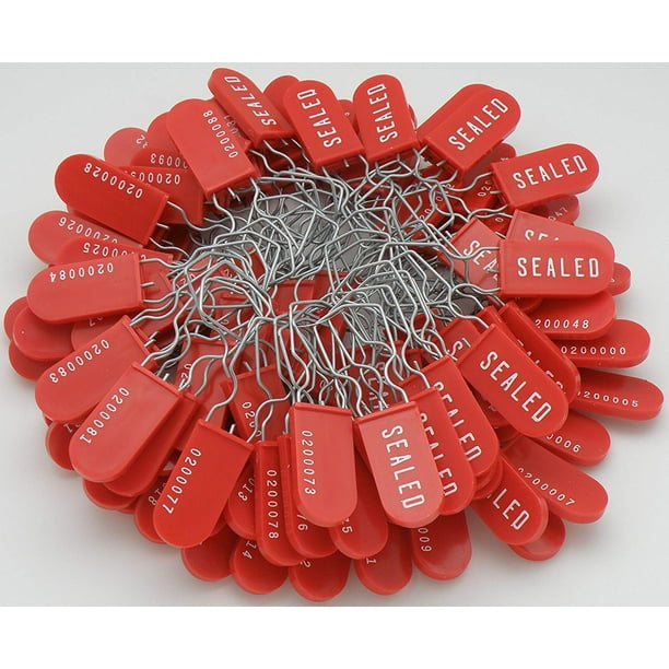 Plastic Wire Padlock Security Seals Sequentially Numbered Red (Pack of