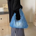 thumbnail image 3 of SPEKSEE Vintage Washed Denim Hobo Shoulder Bag for Women, Stitched Spliced Denim Dumpling Hobo Bag, Zip Top Casual Underarm Handbag, Large Capacity Daily Fashion Tote Purse, 3 of 8