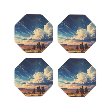 

Tideii Western Desert Cloud Cowboy for Leather Coasters 4 Pieces Anti-fouling and Anti-scalding Decorative Coasters Suitable for Restaurants Kitchens Coffee Shops-Octagon
