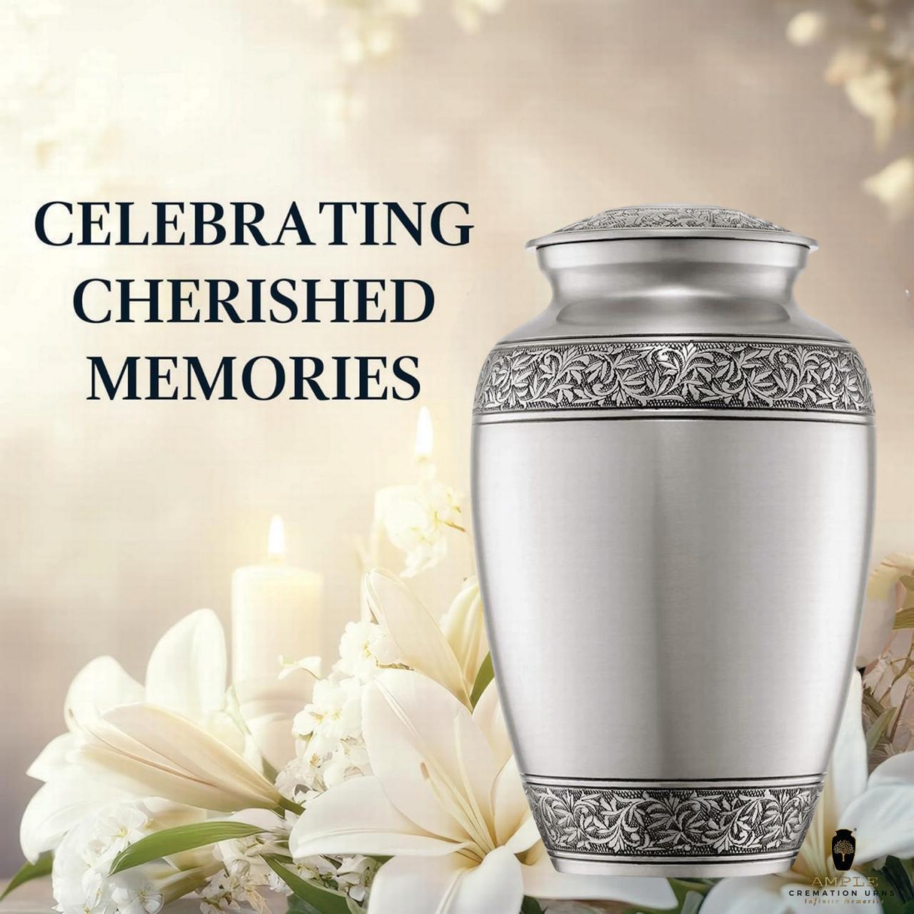 Ample Cremation Urns for Ashes - Meena Coated Aluminum Memorial Urns | Elegant Design | 4 Size Options (Keepsake 3x2 inch & Large 10.5x6.5 inch) Engravable Large (Hold 220 Cu) (Model No - ACU011)