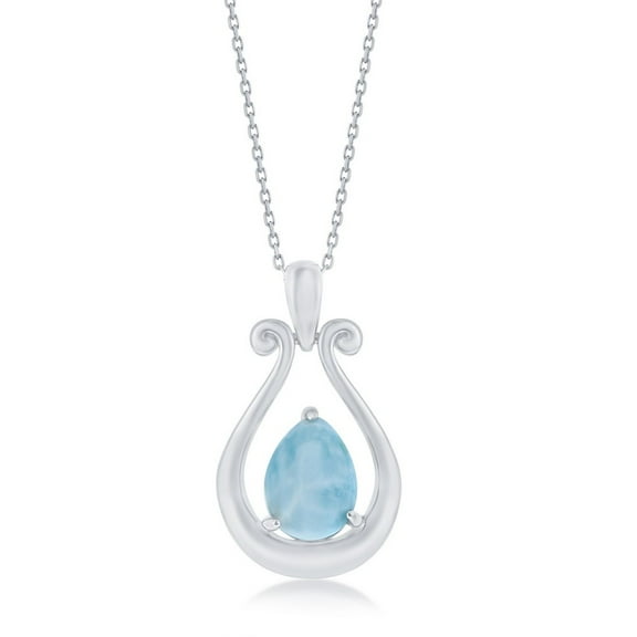 Beaux Bijoux Sterling Silver Larimar Blue Necklace for Women - Natural Larimar Jewelry - Beautiful Blue Larimar Stones - Pear-Shaped Larimar Necklace for Women
