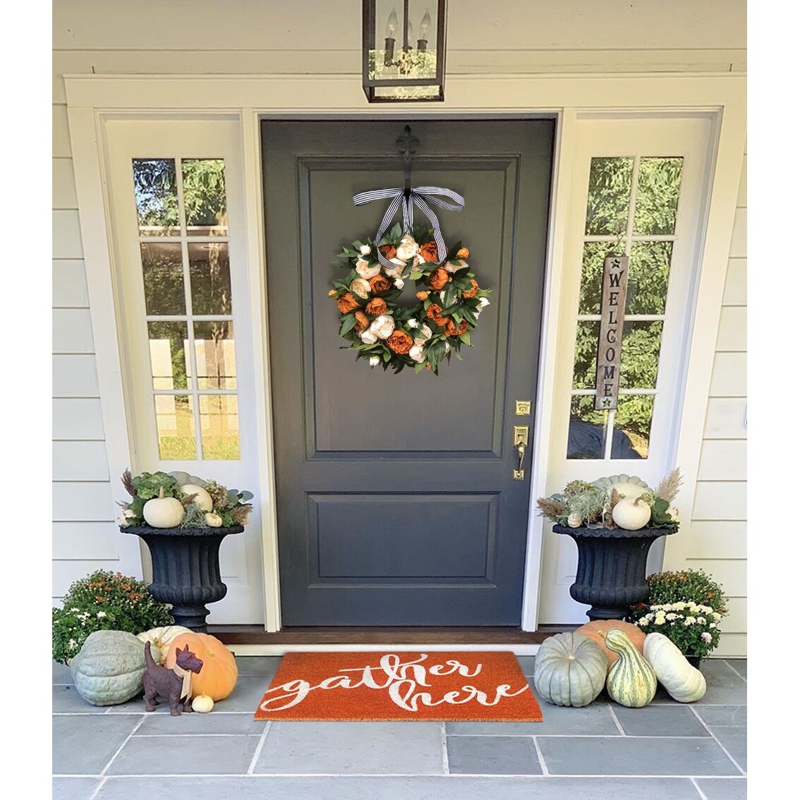RugSmith White Machine Tufted Gather Here Doormat, 18" x 30"