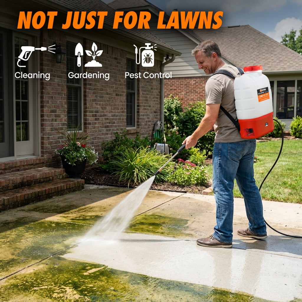 Battery Powered Backpack Sprayer, 4.2-Gallon, 8 Nozzles, 100 PSI, for Lawn & Garden