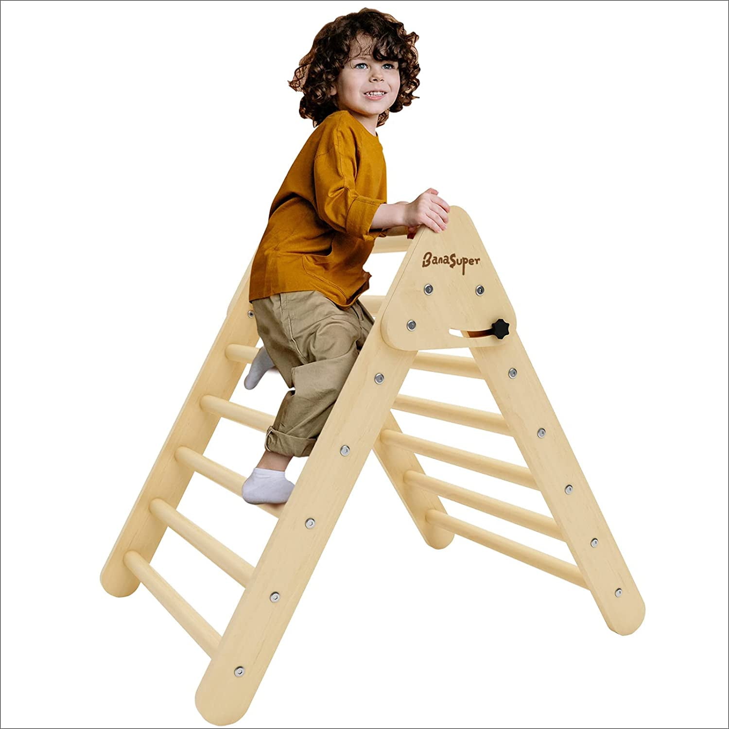 BanaSuper Foldable Pikler Triangle Climber Wooden Climbing Triangle