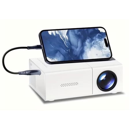Kenro KNR-E-1068-WHT White Mini Portable HD Projector - Home Theater with Remote Control, Smartphone Screen Sharing