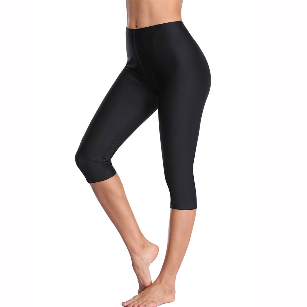 Womens Swim Pants High Waisted Elastic Swimming Leggings Stretch Swim Capris Sporty Long Swim Board Shorts