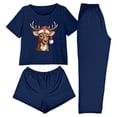 thumbnail image 3 of Dianli 3 Piece Pajama Set Loungewear Women's Short Sleeve Top Shorts And Pants Set Comfortable Cotton Blend Soft Breathable Casual Homewear Sleepwear Gift Set, 3 of 9