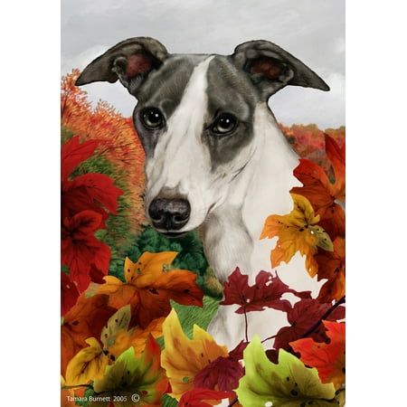 Whippet Blue/White- Best of Breed Fall Leaves Garden Flags