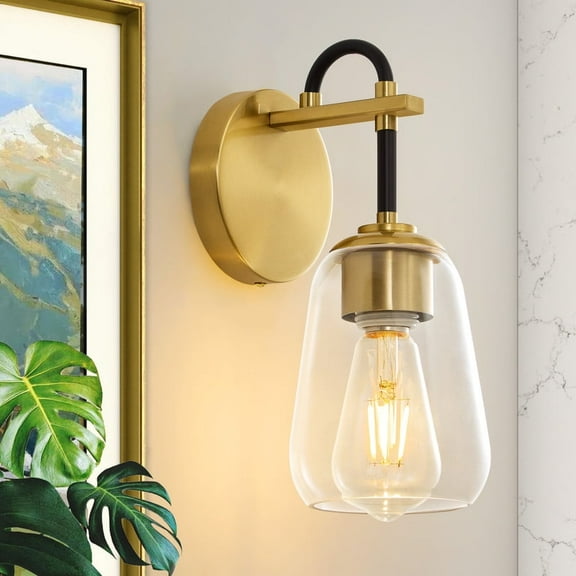 Deyidn Modern 4.7-Inch 1-Light Wall Sconce, Black and Gold with Glass Shade for Hallway, Bathroom, Bedroom
