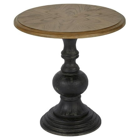 Pemberly Row 23" Round Transitional Wood Accent Table in Natural/Black