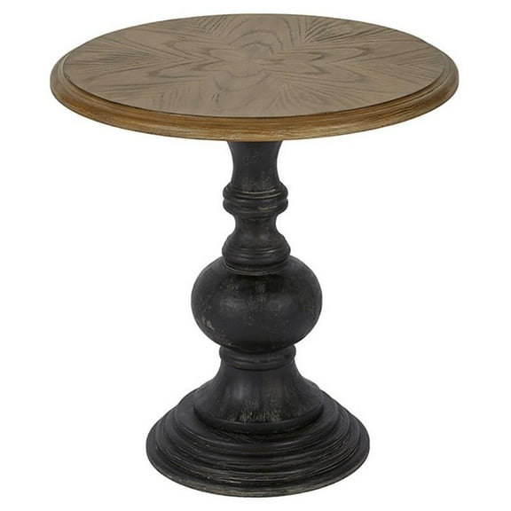 Pemberly Row 23" Round Transitional Wood Accent Table in Natural/Black