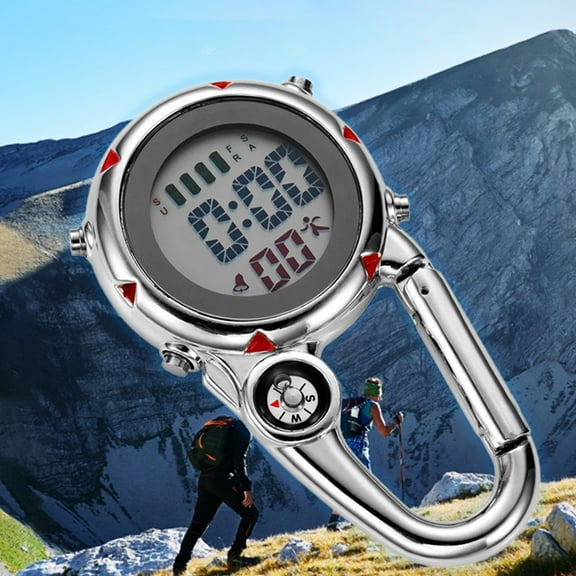 Cheers.US Clip on Digital Quartz Watch Carabiner Watch Backpack Fob Belt Waterproof and Shockproof Pocket Watch Unisex Luminous Anti-scratch Precise Backpack Belt for Outdoor