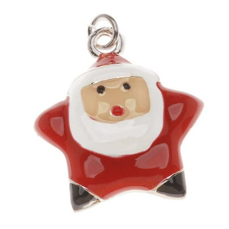 Santa Claus 14k Gold Charm - Silver Plated With Enamel Christmas Star Shaped Santa Claus Charm 20mm (1)