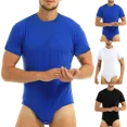 thumbnail image 3 of Men Bodysuit Men Clothes Buttons Slim Men Nighty Romper O Neck Slim Body One Piece Pajamas for Home, 3 of 6