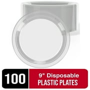 Exquisite 9 Clear Disposable Party Plastic Plates, 100 Count, Heavy Duty 350 GSM Plate
