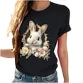 thumbnail image 4 of Tops de Cuello Alto para las Mujeres Amante Impreso Camiseta Cuello Redondo Manga Corta, Poliéster Spandex, 4 of 7