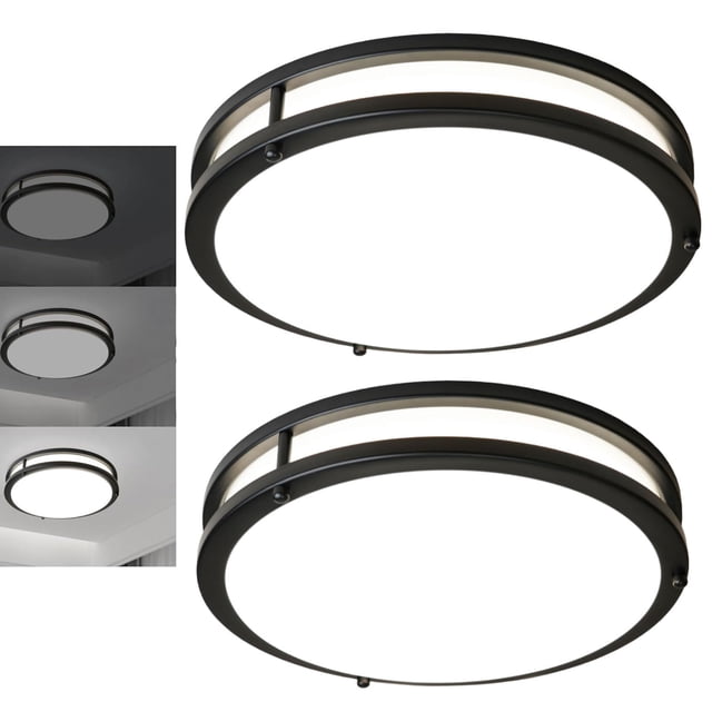 Elekeed 16Inch LED Ceiling Light Fixtures 2 Pack, 48W Flush Mount Ceiling Light, 4800LM Super Bright Ceiling Mount Light, Dimmable Black Ceiling Ligh