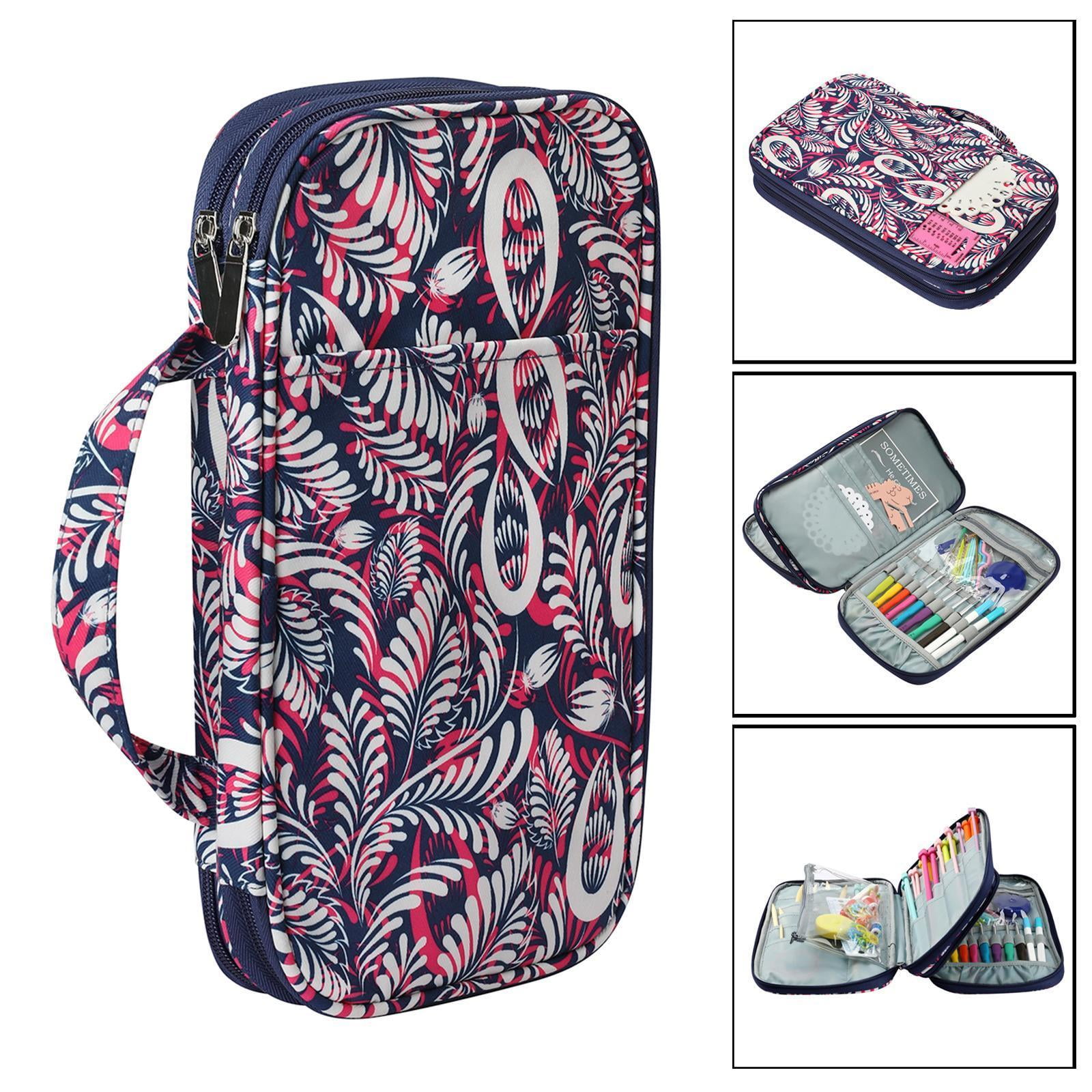 S SERENABLE Knitting Needle Case, Crochet Hooks Storage Bag Zipper Organizer, Travel Tote Pouch for Knitting Accessories Sewing Tool, Easy to Carry - Purple Leaves