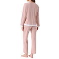 thumbnail image 3 of INSPIRE CHIC Womens Waffle Cotton Pajamas Long Sleeve with Pants 2 Piece Matching Lounge Sets with Pockets L Pink, 3 of 6