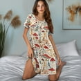 thumbnail image 3 of FKELYI Retro Mushroom Leaf Print Women's Nightgowns Soft Sleepwear Dress Crew Neck Sleep Dress Comfy Button Down Pajama Dress Short Sleeve Loungewear for Spring Summer, L, 3 of 6