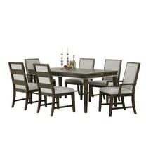 Roundhill Furniture Aberll Wood Dining Room Set, Table with 4 Side Chairs and 2 Armchairs, Gray