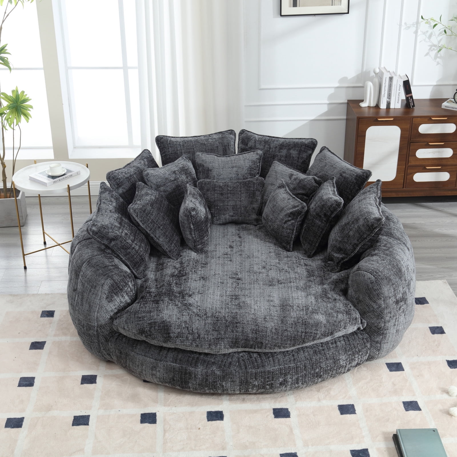 litvz 81.1in extra wide round boneless sofa oversized round chaise lounge comfy with 14 pillows for living room