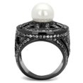 thumbnail image 3 of IP Light Black (IP Gun) Stainless Steel Ring with Synthetic Pearl in White for Women White Stone Color Style TK2771 Size 8, 3 of 4