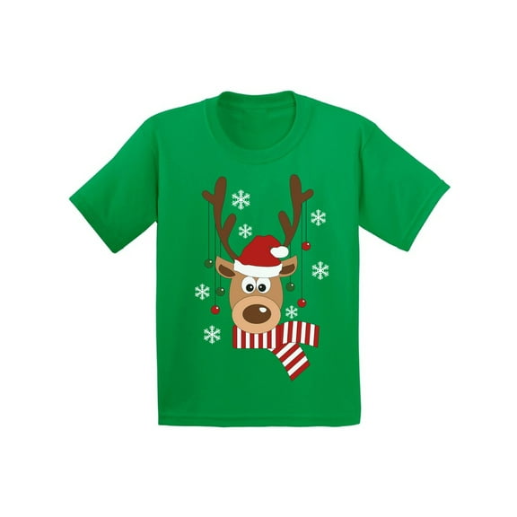Awkward Styles Ugly Xmas T-Shirt for Girls Boys Deer in Red Xmas Hat Kids T Shirts