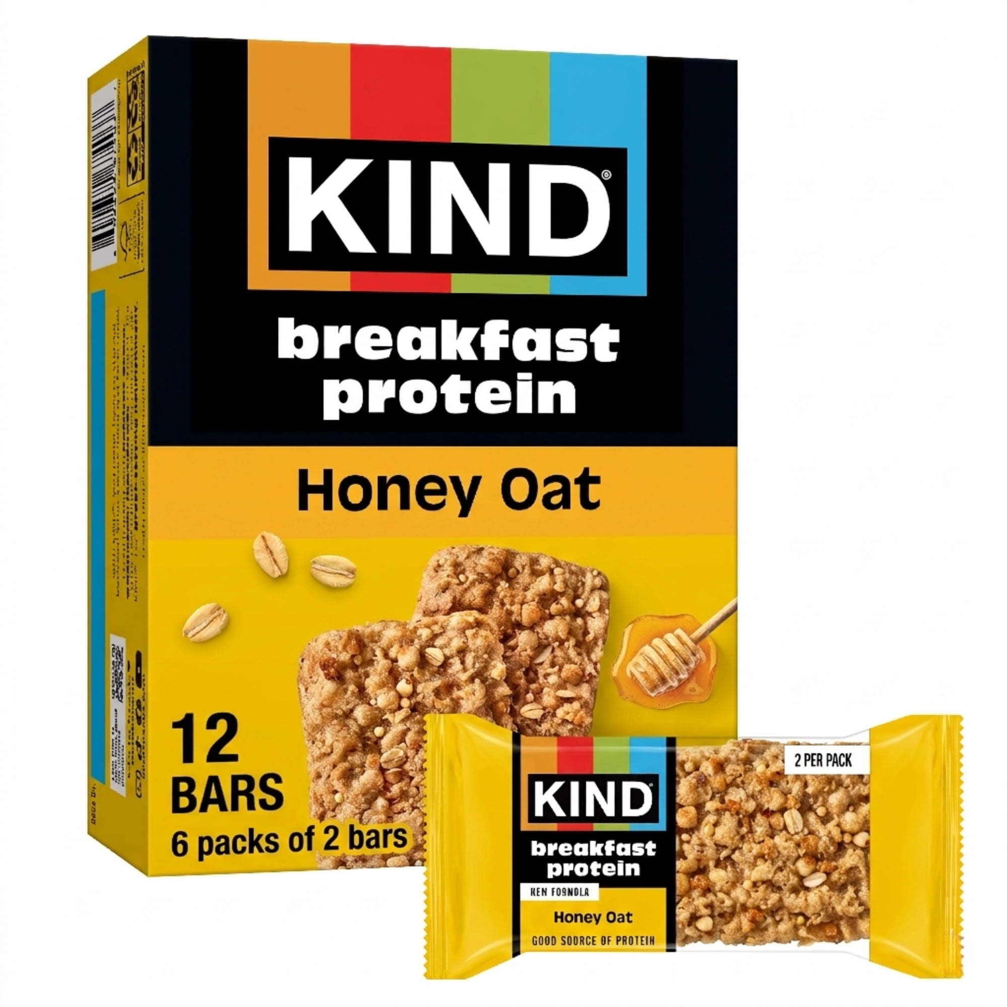 KIND Breakfast Protein Bars, Honey Oat, Gluten Free, 8g Protein, 1.76 oz, 6 Packs