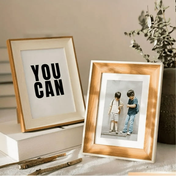 2 Pack Walnut White Modern 4*6 inch Picture Frames Tabletop Wall Hang Photo Holder Room Decor,  Vintage European/ Style Vertical/Horizontal Rectangular Picture Frame