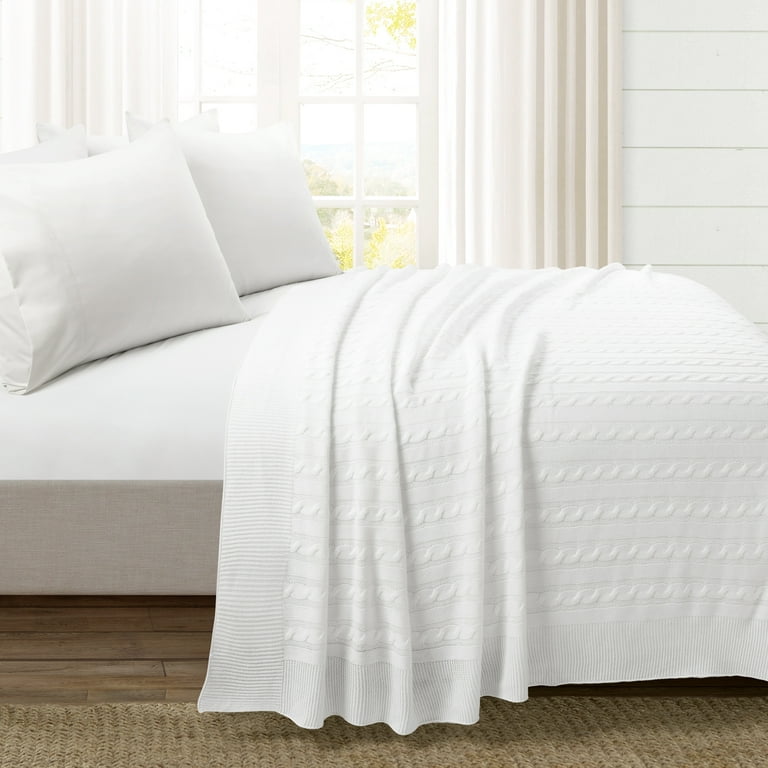 Lush Decor Cable Soft Knitted All Season Blanket Coverlet White Single 104X88